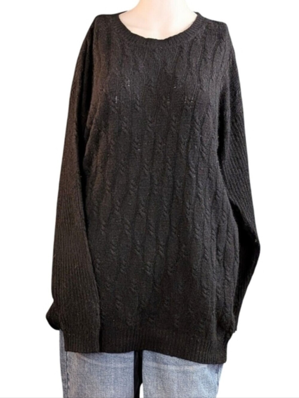 Vintage Mervyns Silk-Angora Blend Crew Neck Cable Knit Sweater